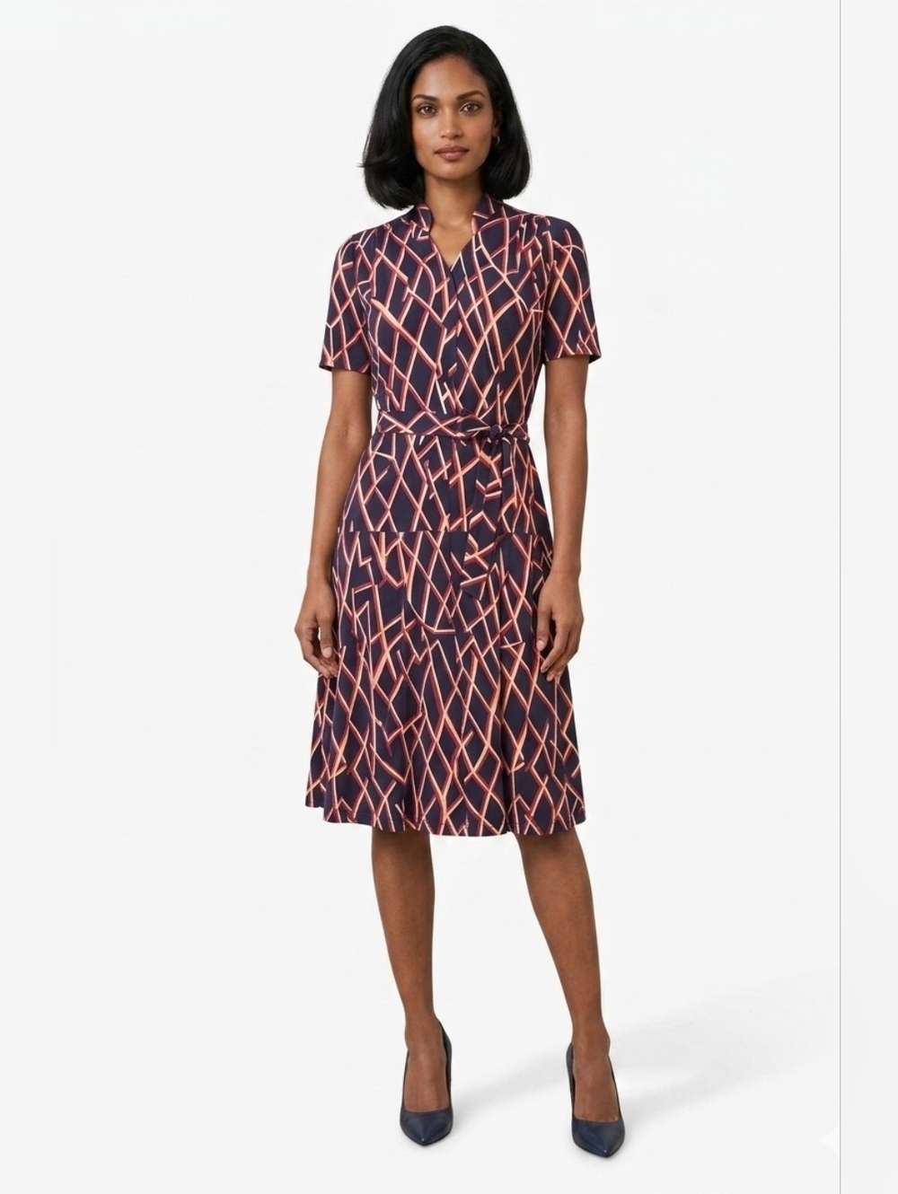 Paul Mausner | Geometric Lattice Shirt Dress with Belt